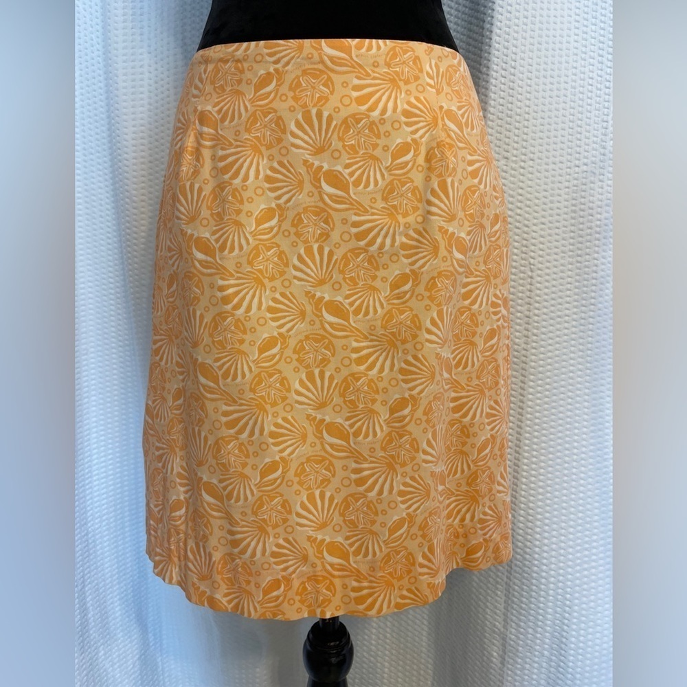 Vineyard Vines Cotton Blend Peach & White Seashell Print Skirt Size 2